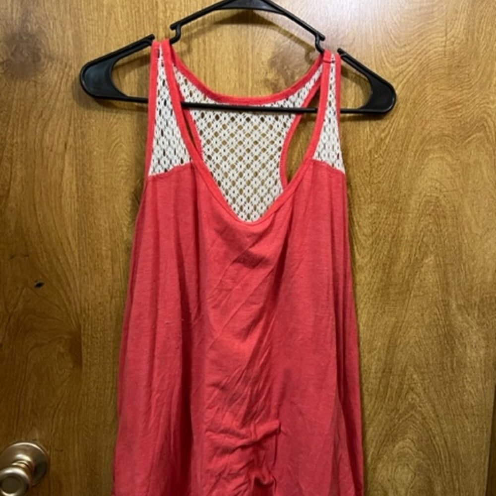 Coral Tank Top with off white crochet back 1X